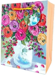 Torebka ozdobna matowa 18x23x10cm Kwiaty - Fresh