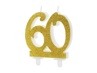 Świeczka urodzinowa 60 złota 7.5cm - PartyDeco