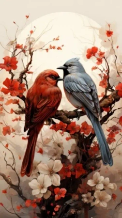 Diamentowa Mozaika Ptaki parka na gałęzi NO-2000593 - Norimpex