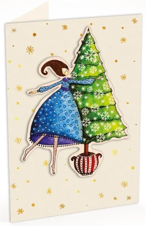 Karnet C6 naklejany + kop. Święta Kob. i choinka - Cozywood