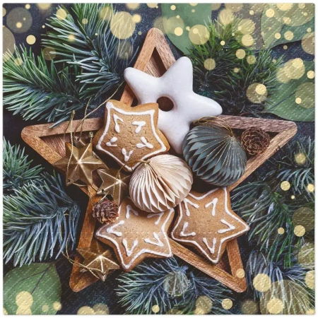 Serwetki świąteczne Gingerbread Stars 33x33 cm (20 sztuk)