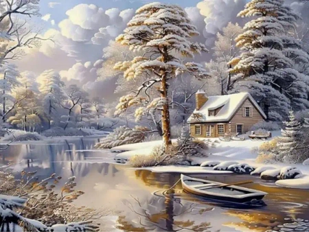 Diamentowa Mozaika Zima chata i łódź NO-2001714 - Norimpex