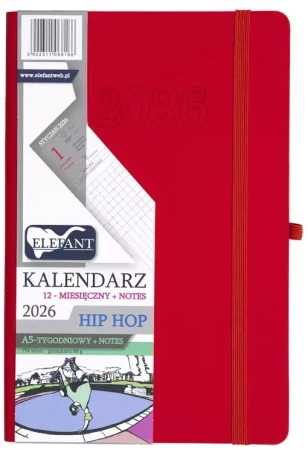 Kalendarz 2026 A5 12M + notes Hip hop czerwony - praca zbiorowa
