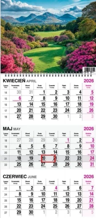 Kalendarz 2026 trójdzielny na spirali Ogród - O-press