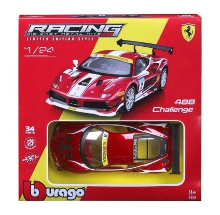 Bburago Model 1:24 Ferrari Racing 488 Challenge czerwony