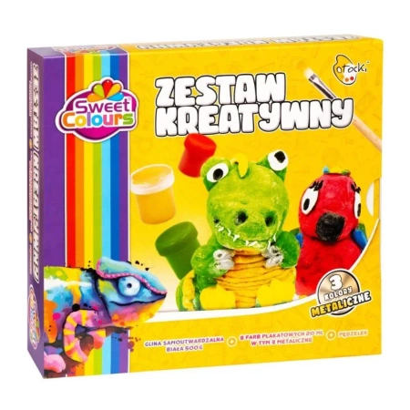 Zestaw kreatywny 8 farb + pędzelek + glina - Sweet colours