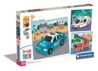 Puzzle 3x48 Super Kolor Rescue vehicles - Clementoni