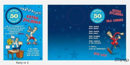 Karnet Party naklejany B6+koperta Urodziny 50 wz02 - Stamp