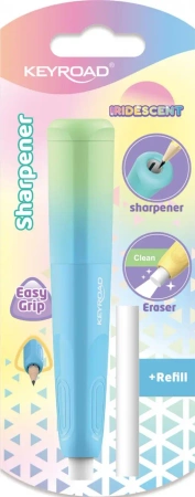 Temperówka plastikowa z gumką KEYROAD opalizująca pojedyncza blister 1szt.mix