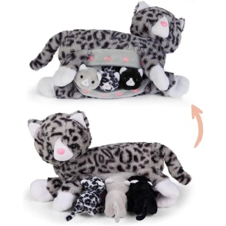 Mama kotek szary z 3 młodymi kotkami - Mamanimals