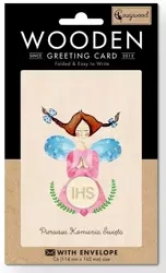 Karnet drewniany C6 Komunia dziewczynka + koperta - Cozywood