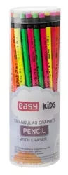 Ołówek trójkątny z gumką neon HB (48szt) - Easy Stationery