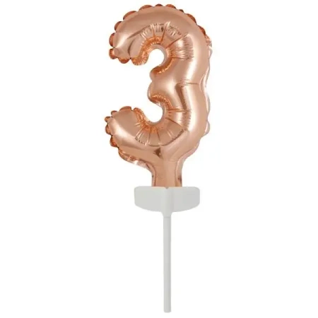 Balon foliowy mini cyfra 3 różowe złoto 7x12cm - Amscan