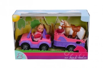 Evi w jeepie z koniem na przyczepce - Simba