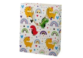 Torba prezentowa dinozaury tęcza 32x26x10cm - Leantoys