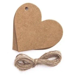Zawieszki kraft ze sznurkiem serce 12szt - Dalprint dpCraft