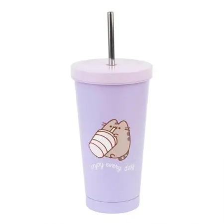 Kubek 500ml Pusheen metalowy z rurką VM03 - GRUPOERIK