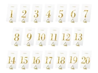 Transparentne numery na stół złoty 7x12cm 20szt - PartyDeco