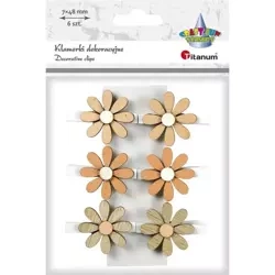 Ozdoba drewniana Klamerki kwiatki 6szt - Titanum