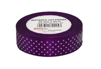 Wstążka satynowa w kropki fioletowa 25mmx22m - Brewis