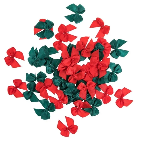Mini kokardki satynowe czerwone, zielone BN 50szt - Dalprint dpCraft