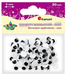 Oczy bez kleju i rzęs 8mm 50szt - Titanum