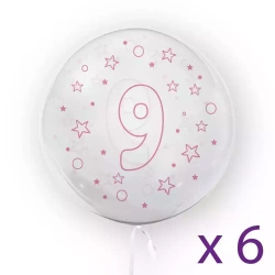 Balony z cyfrą "9" (6 sztuk), gwiazdki różowe