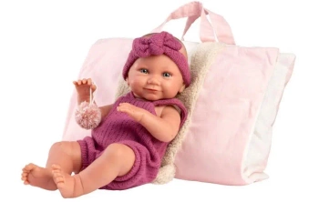 Lalka winylowa bobas Nica w różowym śpiworku 40cm - Llorens
