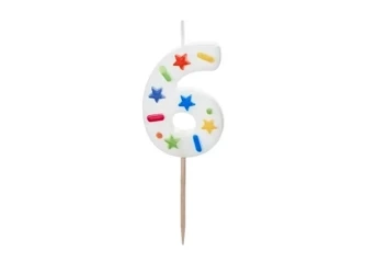 Świeczka urodzinowa 6 biała konfetti 5.5cm - PartyDeco