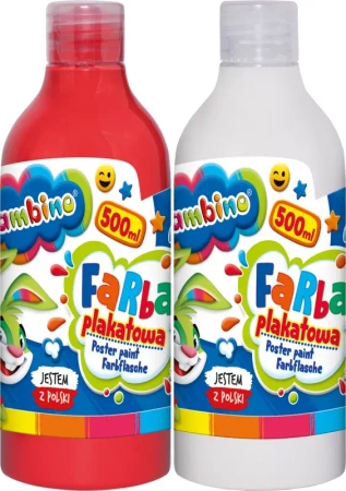 Farby plakatowe Bambino 2 szt. x 500 ml BIAŁA + CZERWONA