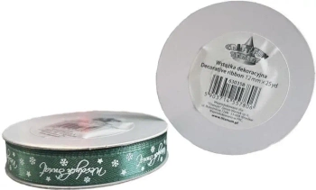 Wstążka satynowa Wesołych Świąt 12mm zielona - Titanum