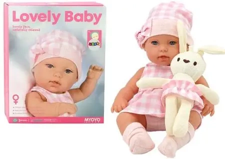 Lalka bobas w nosidełku króliczek - Leantoys
