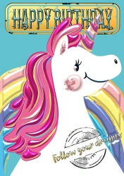 Karnet A5 Urodziny - Jednorożec - Henry