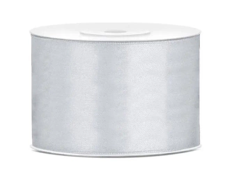 Tasiemka satynowa srebrna 50mmx25m - PartyDeco