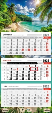 Kalendarz 2026 trójdzielny płaska główka tropiki - Pan Kalendarzyk