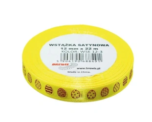 Wstążka satynowa wielkanocna żółta 12mmx22m - Brewis