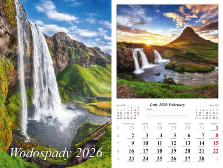 Kalendarz 2026 ścienny Wodospady - praca zbiorowa