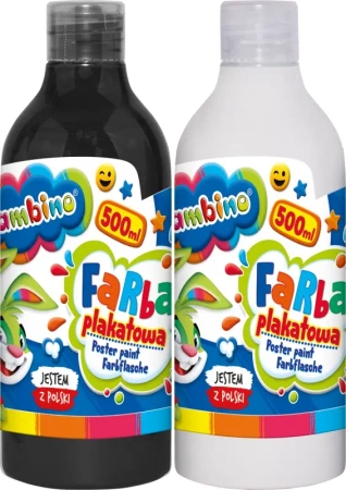 Farby plakatowe Bambino 2 szt. x 500 ml BIAŁA + CZARNA