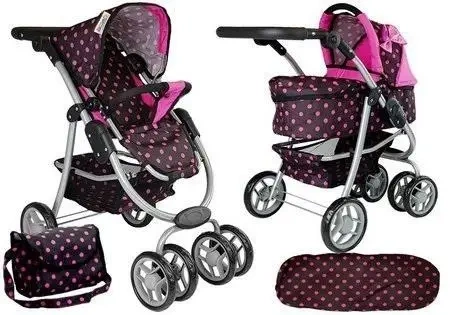 Wózek spacerówka 2w1 z torbą czarno-różowy - Leantoys
