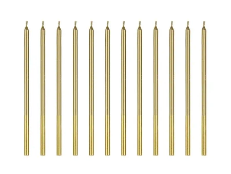 Świeczki urodzinowe gładkie złote 14cm 12szt - PartyDeco