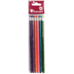 Ołówki brokatowe z gumką HB 6szt - Titanum