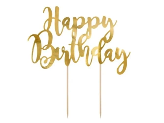 Topper na tort Happy Birthday złoty 22,5cm - PartyDeco