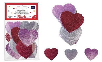 Naklejki brokat piankowe samoprzylep. Hearts 16szt - INTERDRUK