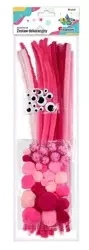 Zestaw druciki, pompony, oczka różowe 80szt - Titanum