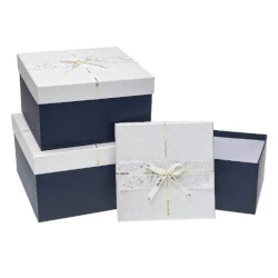 Pudełko prezentowe z kokardą 3szt granat ROZETTE