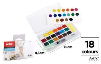 Farba akwarelowa z pędzlem wodnym 18 kolorów - Artix