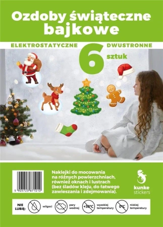 Ozdoby świąteczne elektrostatyczne bajkowe 6szt - Kunke