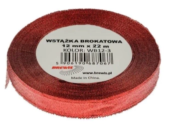Wstążka brokatowa czerwona 12mmx22m - Brewis