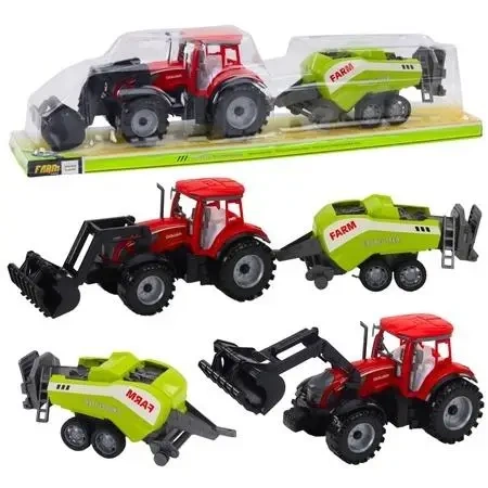 Traktor z ładowaczem i prasą rolniczą czerwony - Leantoys