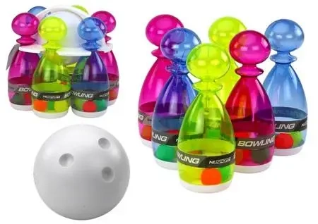 Zestaw do gry w kręgle 6el przeźroczyste kolorowe - Leantoys